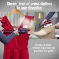 Steam, iron or press clothes in any direction