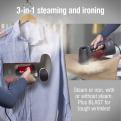 3 in 1 steaming and ironing, steam or iron with or without steam. Plus Blast setting for tough wrinkles