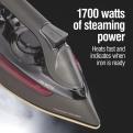 1700 Watts of steaming power, heats fast and indicates when iron is ready