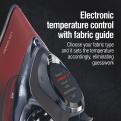 Electronic temperature control with fabric guide, choose your fabric type and it sets the temperature accordingly, eliminating guesswork
