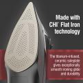 Made with Chi Flat Iron technology, the titanium-infused ceramic soleplate gives exceptionally smooth ironing glide and durability