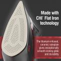 Made with Chi Flat Iron technology, the titanium-infused ceramic soleplate gives exceptionally smooth ironing glide and durability