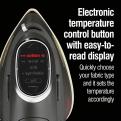 Electronic temperature control button with easy-to-read display, quickly choose your fabric type and it sets the temperature accordingly