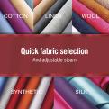 Quick fabric selection and adjustable steam, for silk, cotton, linen, wool, and synthetic fabrics