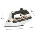 Iron dimensions are 6.1 inches tall, 13.2 inches wide, and 4.8 inches deep
