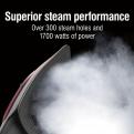 Superior steam performance, over 300 steam holes and 1700 watts of power