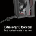 Extra-long 10 foot cord, easily reaches the outlet in any room