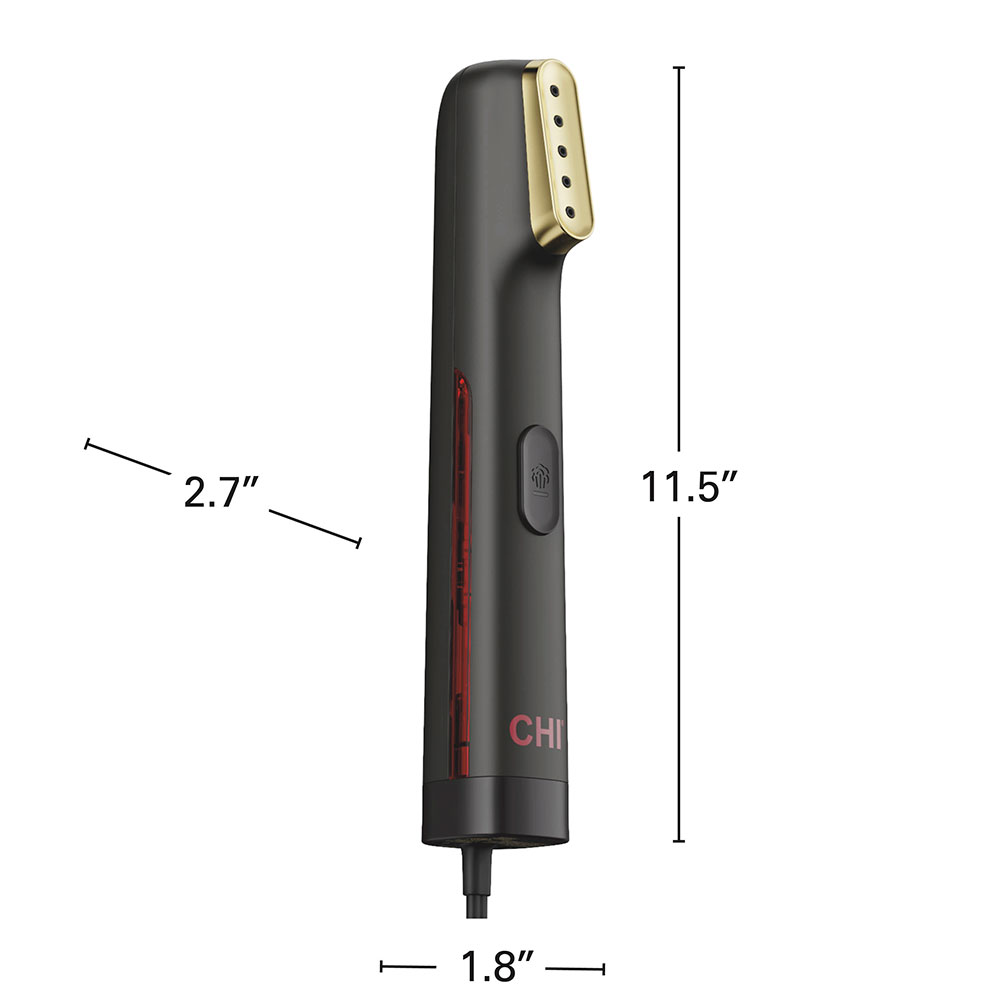 Steamer is 11.5 inches tall, 1.8 inches wide, and 2.7 inches deep