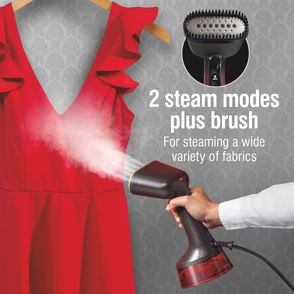 2 steam modes plus brush for steaming a wide variety of fabrics