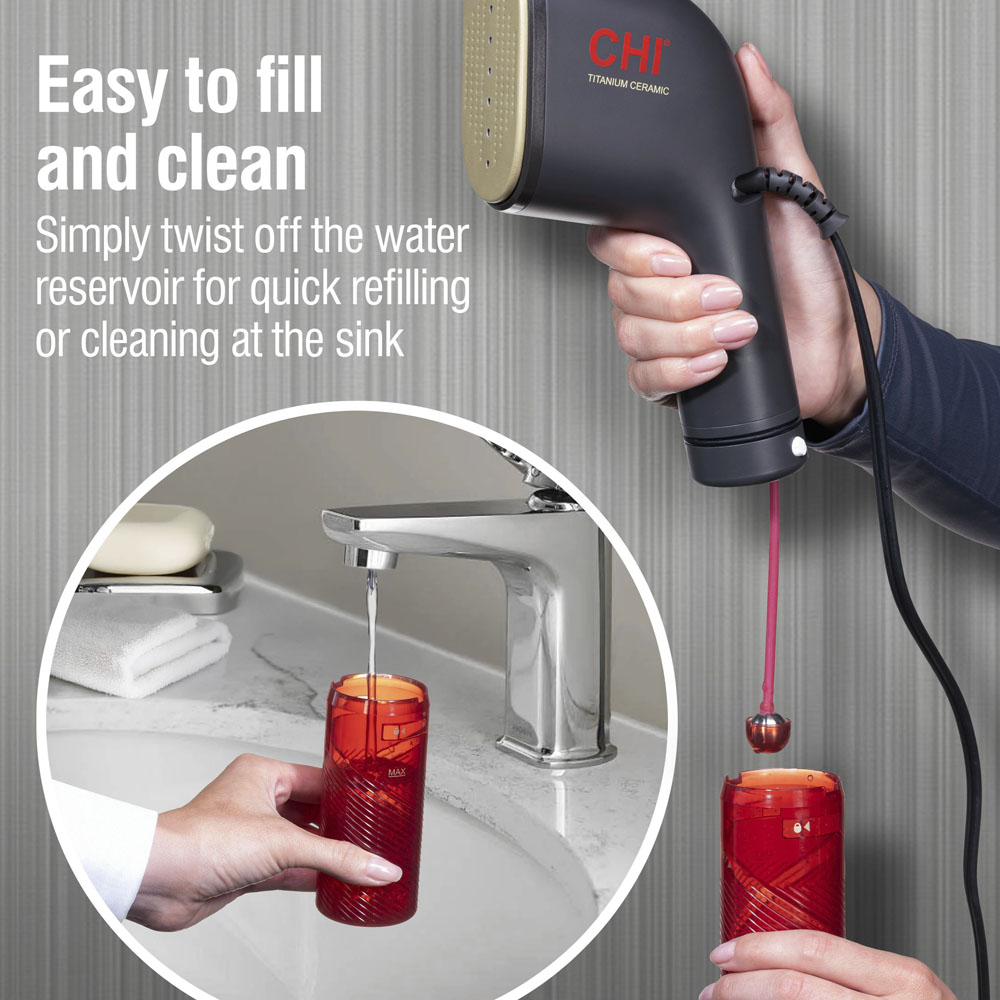 Easy to fill and clean, simply twist off the water reservoir for quick refilling or cleaning at the sink