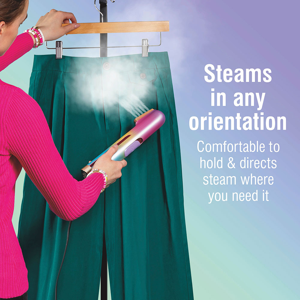 Steams in any orientation, comfortable to hold and directs steam where you need it