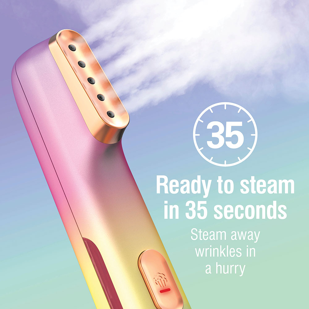 ready to steam in 35 seconds, steam away wrinkles in a hurry