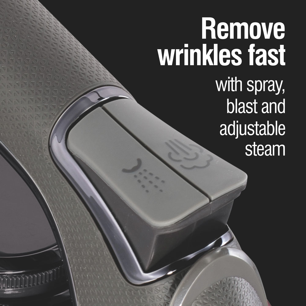 Remove wrinkles fast with spray, blast and adjustable steam