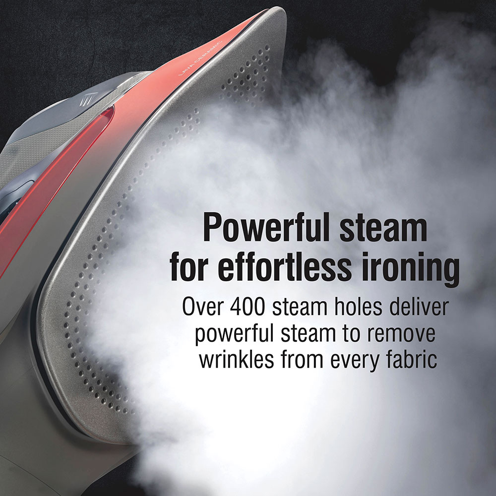 Powerful steam for effortless ironing, over 400 steam holes deliver powerful steam to remove wrinkles from every fabrics