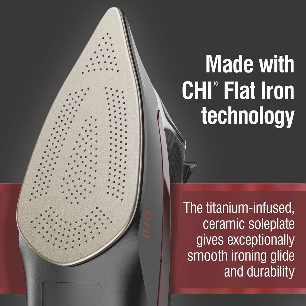 Made with Chi Flat Iron technology, the titanium-infused ceramic soleplate gives exceptionally smooth ironing glide and durability