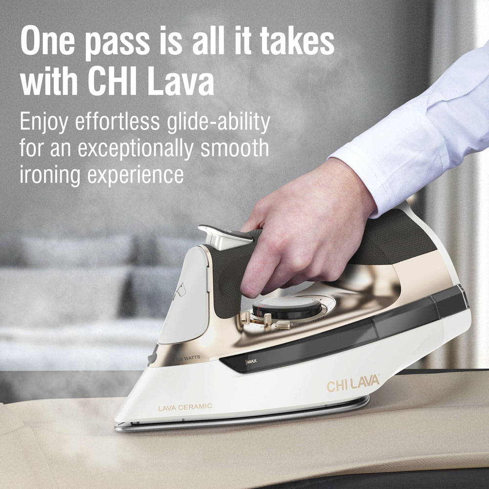 One pass is all it takes with CHI Lava, enjoy effortless glide-ability for an exceptionally smooth ironing experience