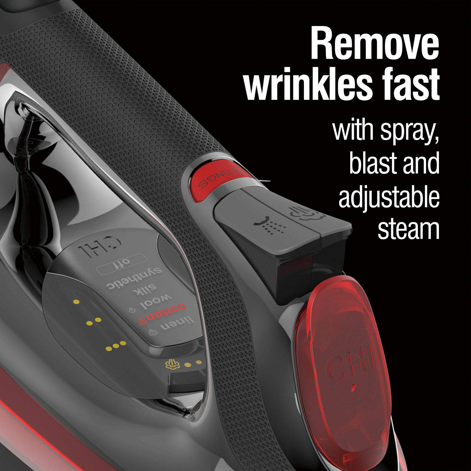 Removes wrinkles fast with spray, blast and adjustable steam