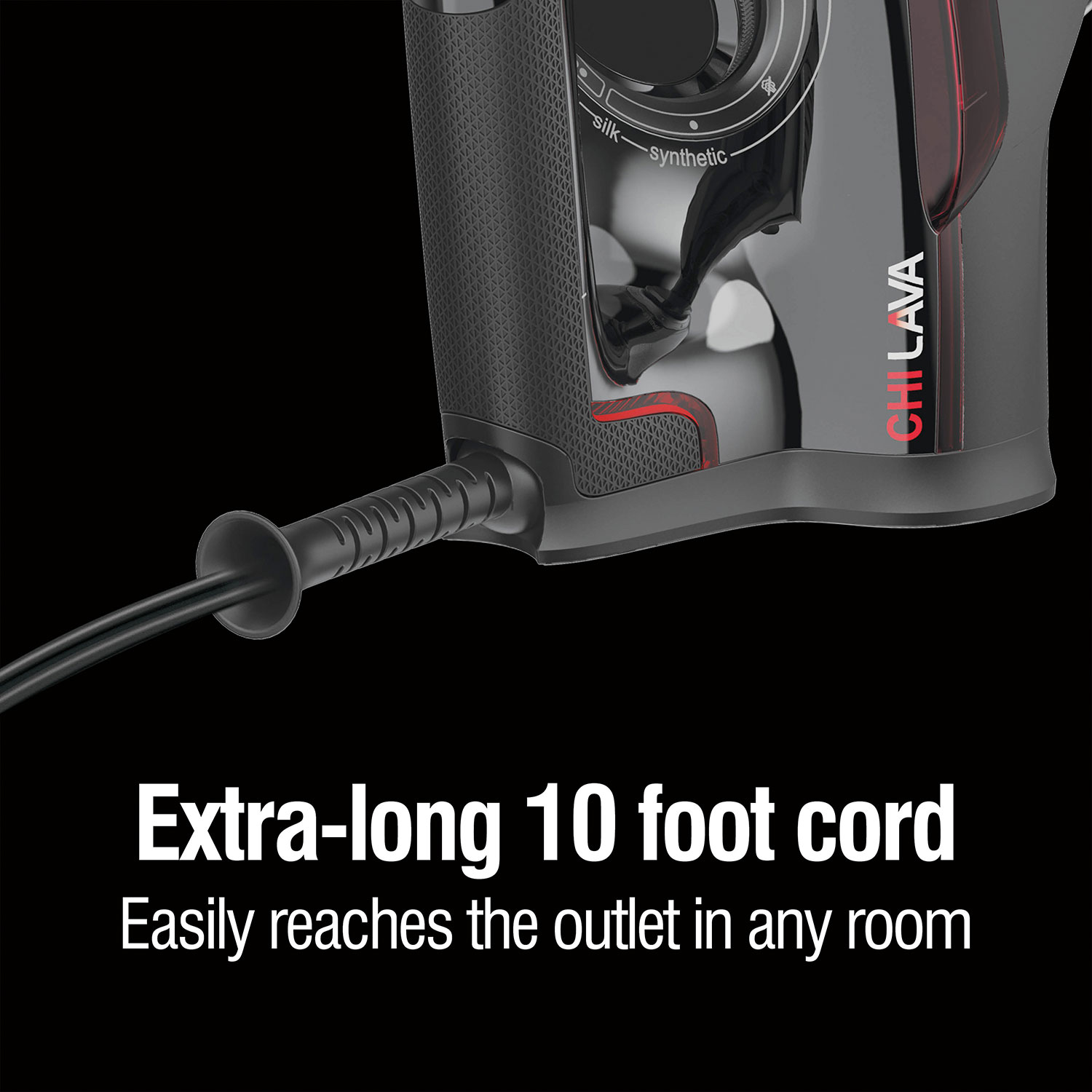Extra-long 10 foot cord, easily reaches the outlet in any room